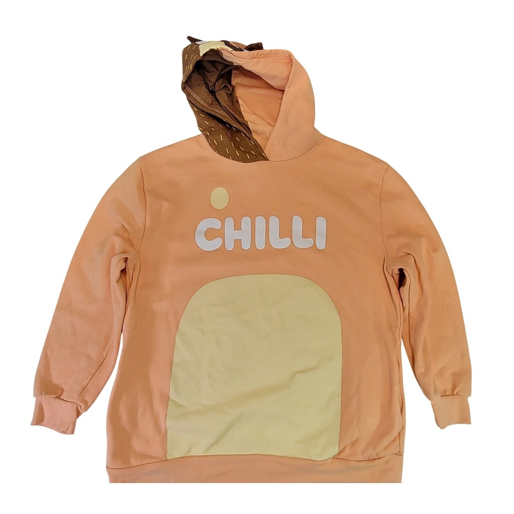 CHILLI Cartoon Character Hoodie Orange Sweatshirt Adult Size L Fun Novelty